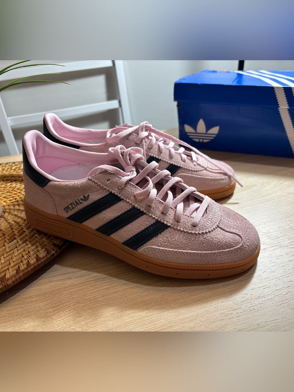 adidas Pink Suede Spezial Sneakers with Black Stripes